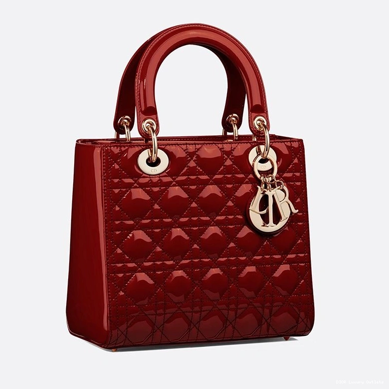 Cheap Bag Red Calfskin Dior Patent Medium Cannage Gold Lady 0730 Luxury